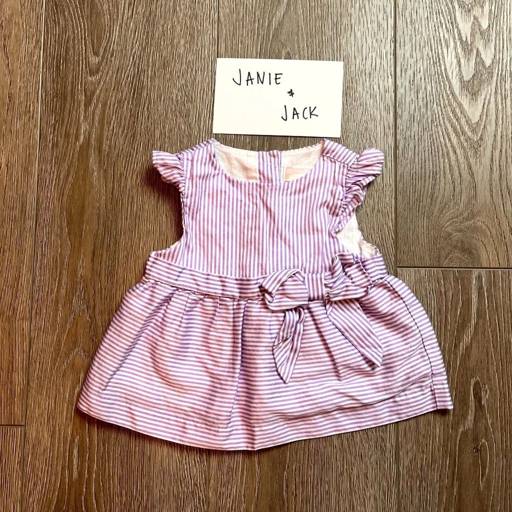 Janie & Jack Layette Purple Flutter Sleeve Bow Stripe Top 6-12M